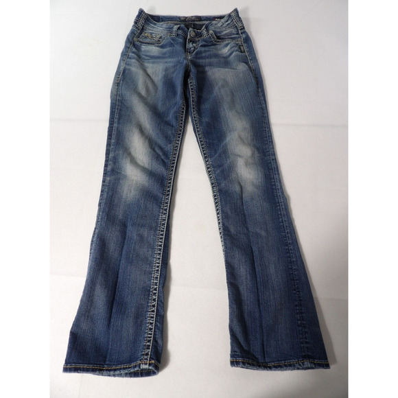 Suki Mid Slim Boot Jeans 26x31 Dark Wash Jewels Bling Pockets Y2K Rockabilly Vtg - Picture 2 of 16